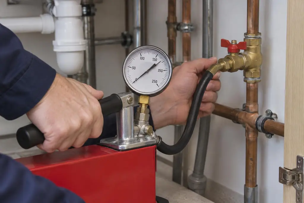 Lekdetectie Garderen – druktest op een waterleiding met een manometer