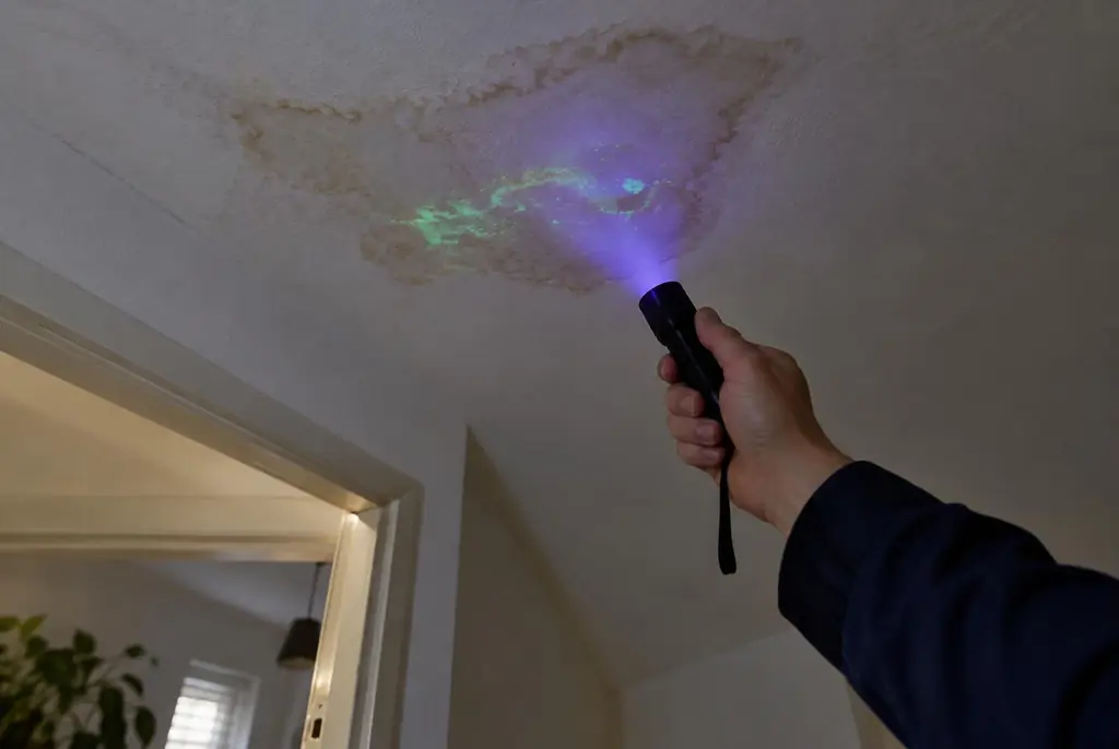 Lekdetectie Garderen – kleurstof controleren op het plafond met uv-licht