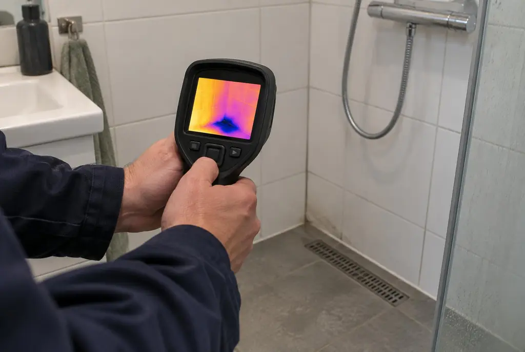 Lekdetectie Garderen – lekdetectiespecialist met warmtebeeldcamera in een badkamer
